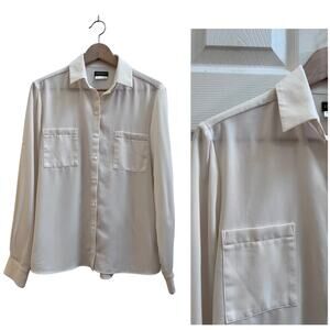 Longchamp Ecru Neutral Tiny Pulls Collared Button Down Blouse FR Size 36 US 4